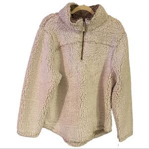 NWT‎ Green Tea Women's 1/4 Zip Pullover Sherpa Sweater Jacket Tan Size 2XL